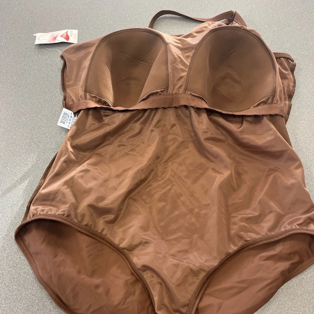 Lands End Brown One Shoulder One Piece Swimsuit Sz.‎ 24W NWT